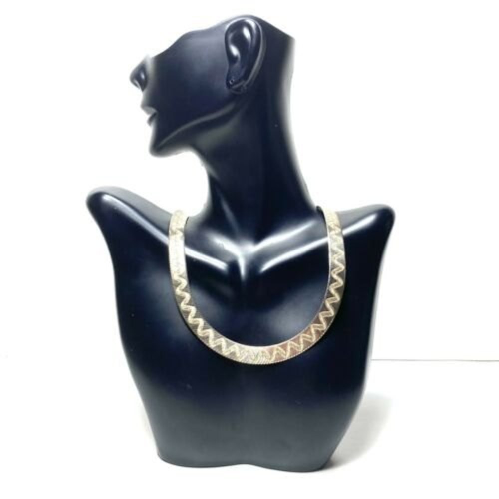 Milor Sterling Silver Herringbone Chain Necklace Snake Patterned 18"